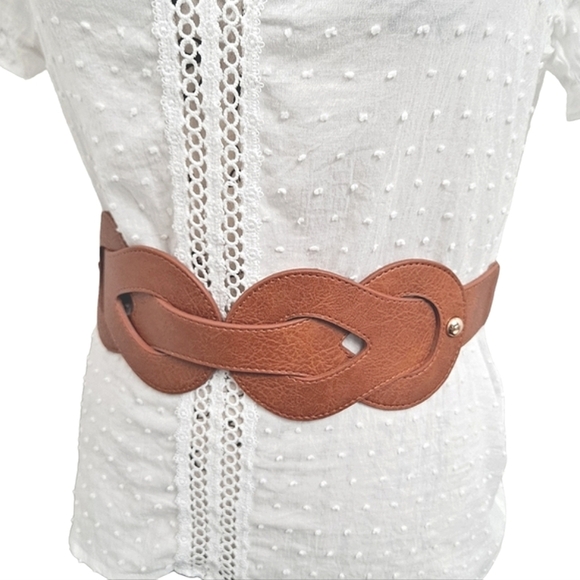 Western Brown Wide Waist Belt  Faux Leather Braided Corset stretch Festival - Picture 5 of 13